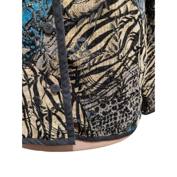 Womens L Jacket Reversible Jacquard Brocade Black Gold Blue Boho 90s Vintage - Picture 14 of 16